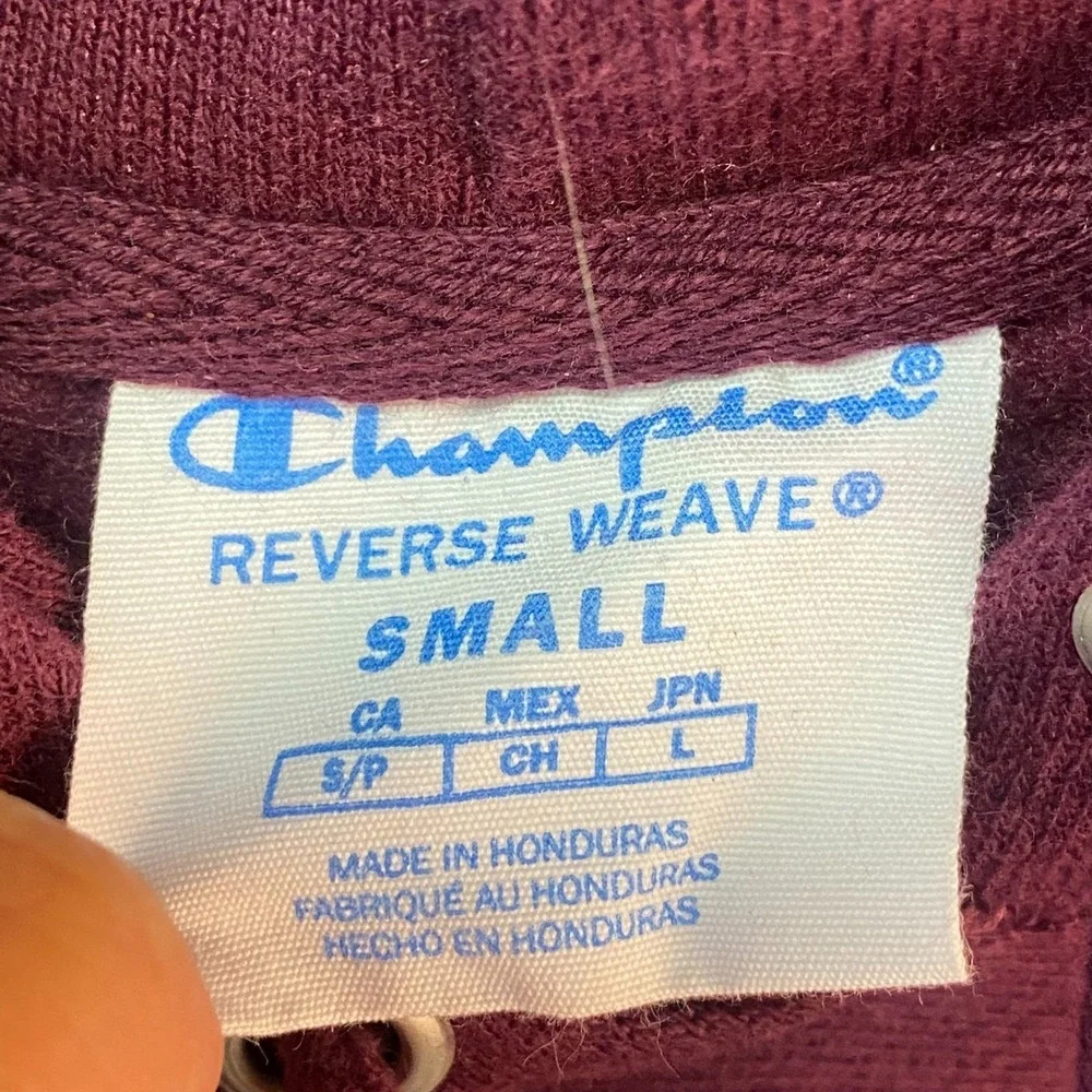 Champion Reverse Weave Hoodie Small Burgundy C Logo Pullover